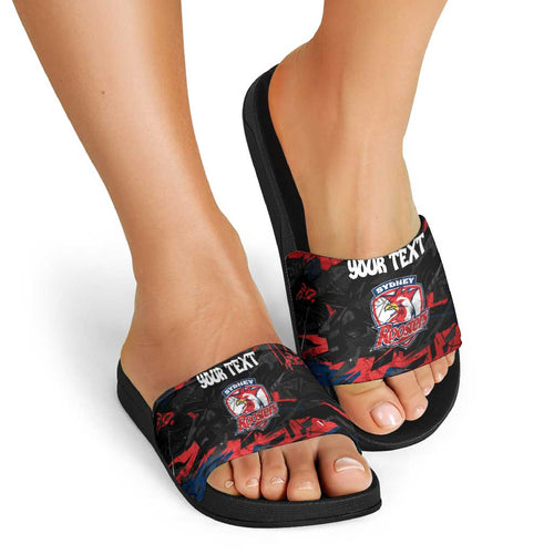 Personalized Sydney Roosters Slide Sandals Graffiti Grunge Abstract Urban Street Style Design