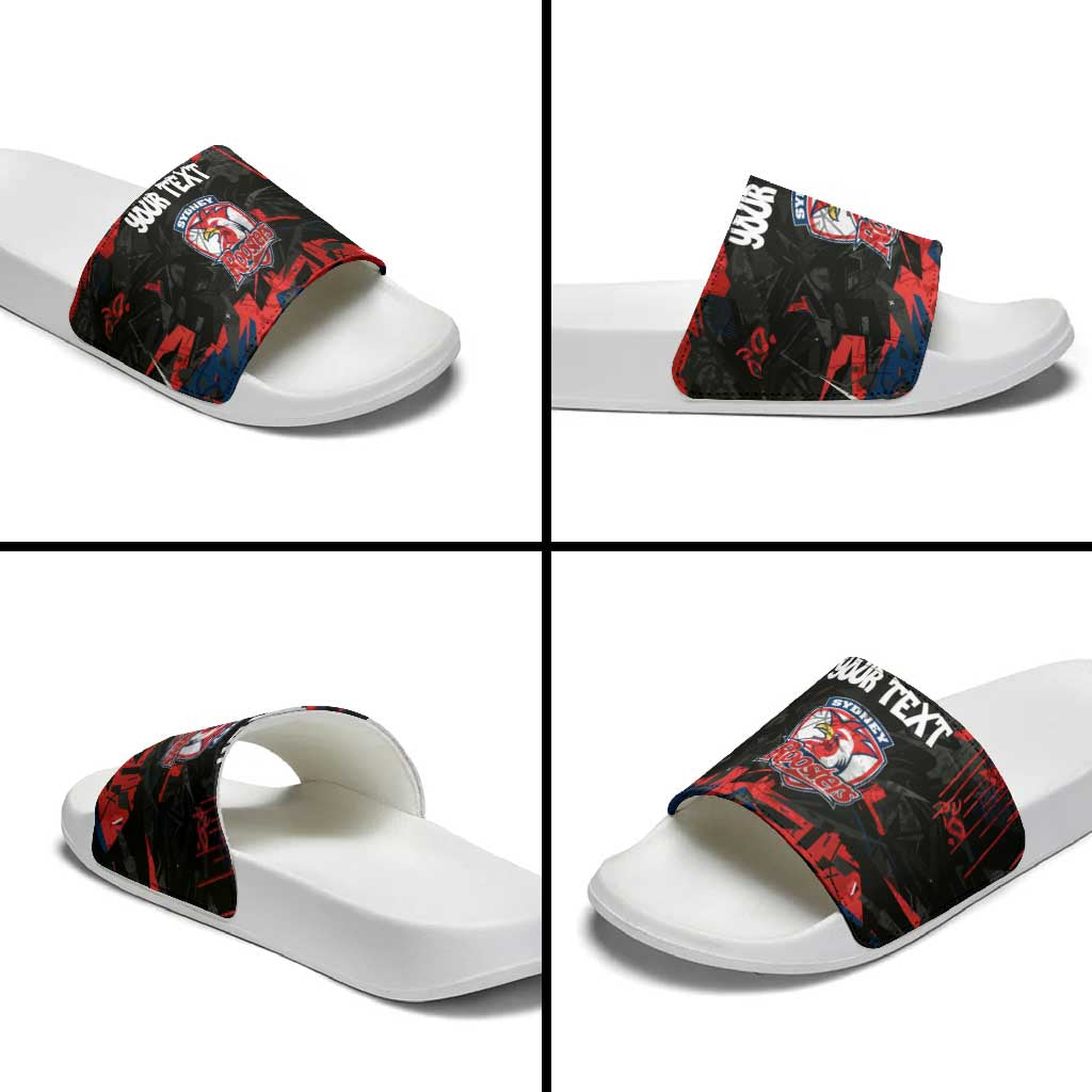 Personalized Sydney Roosters Slide Sandals Graffiti Grunge Abstract Urban Street Style Design