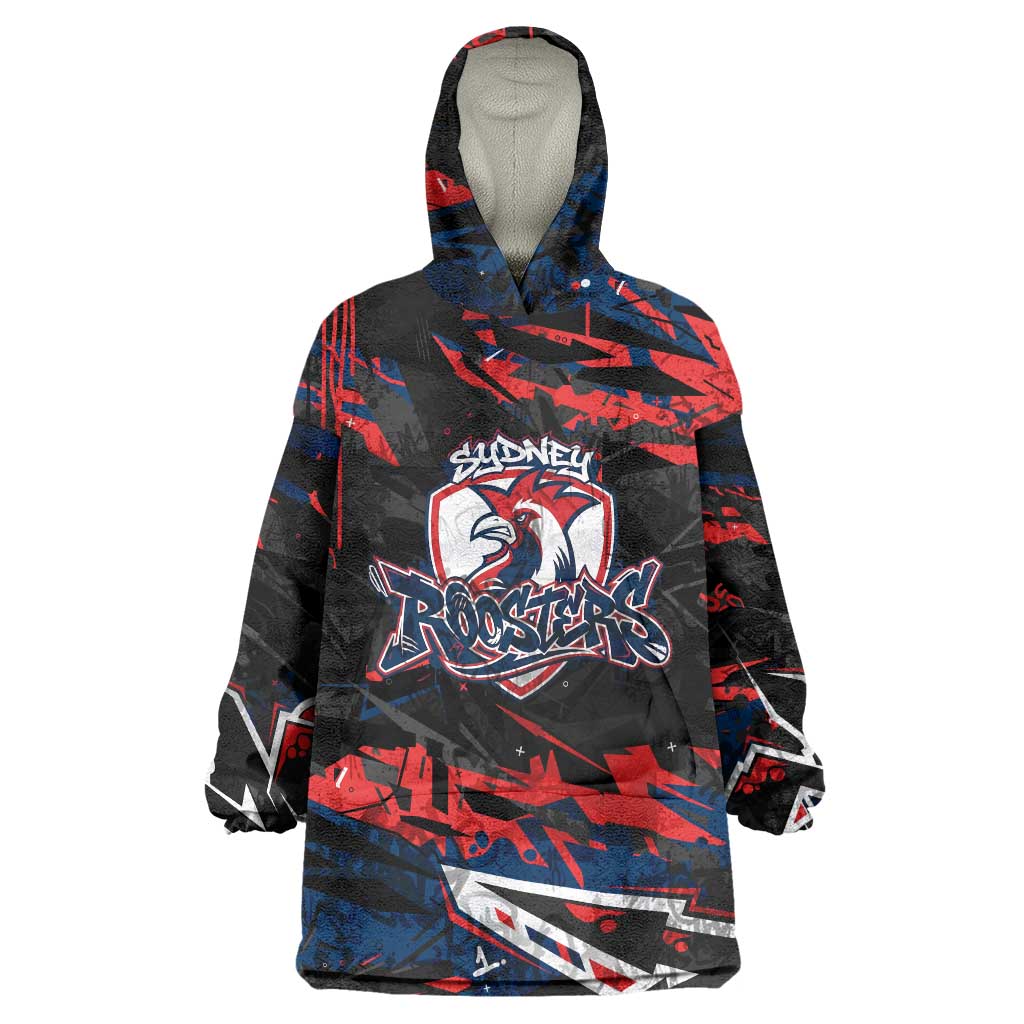 Personalized Sydney Roosters Wearable Blanket Hoodie Graffiti Grunge Abstract Urban Street Style Design
