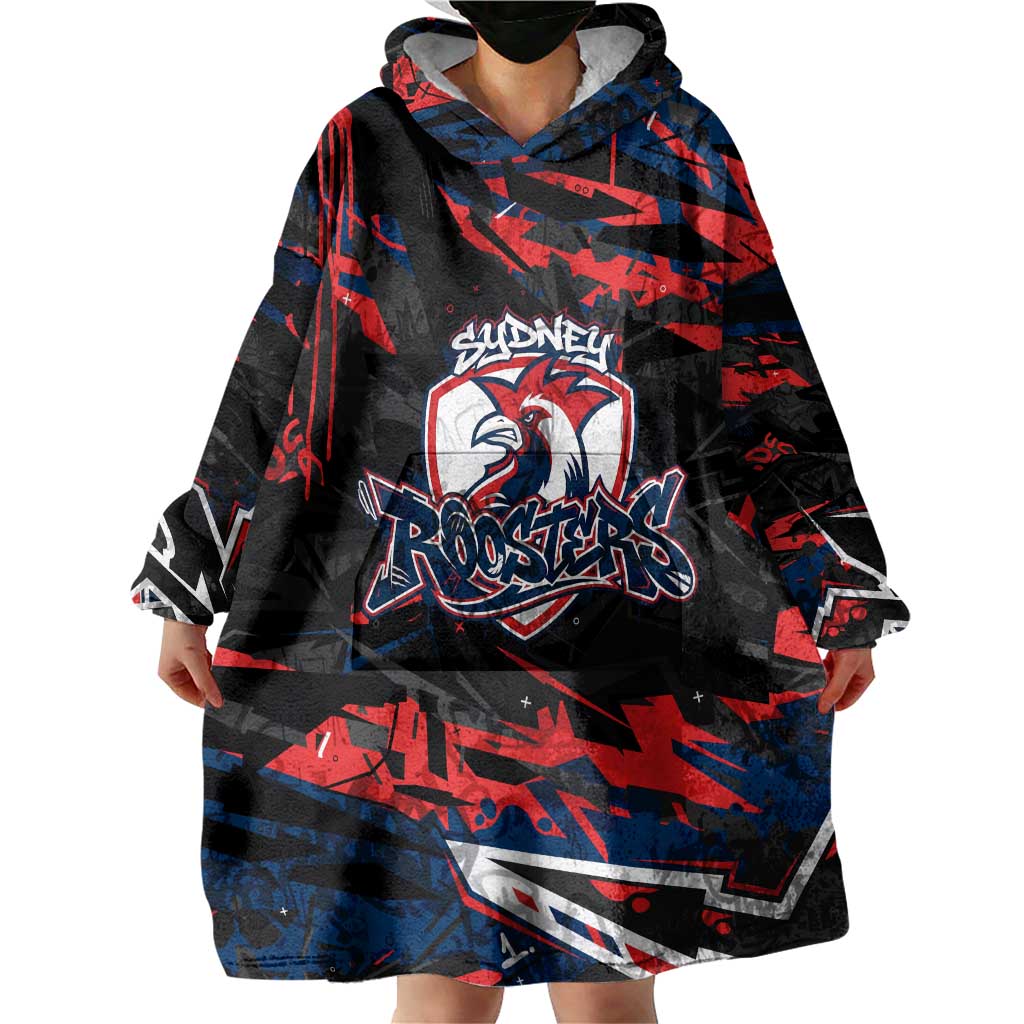 Personalized Sydney Roosters Wearable Blanket Hoodie Graffiti Grunge Abstract Urban Street Style Design