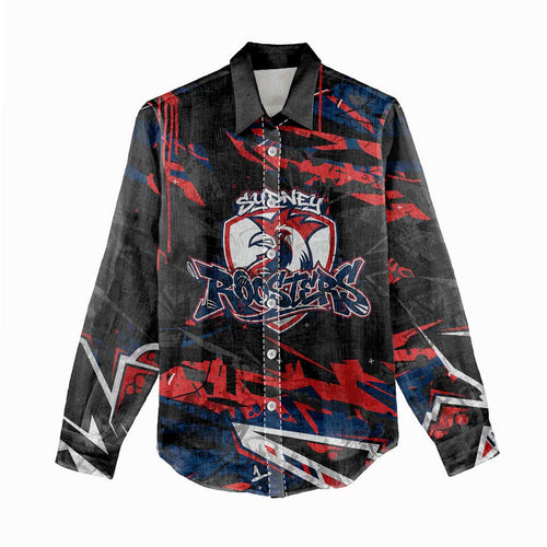 Personalized Sydney Roosters Women Casual Shirt Graffiti Grunge Abstract Urban Street Style Design