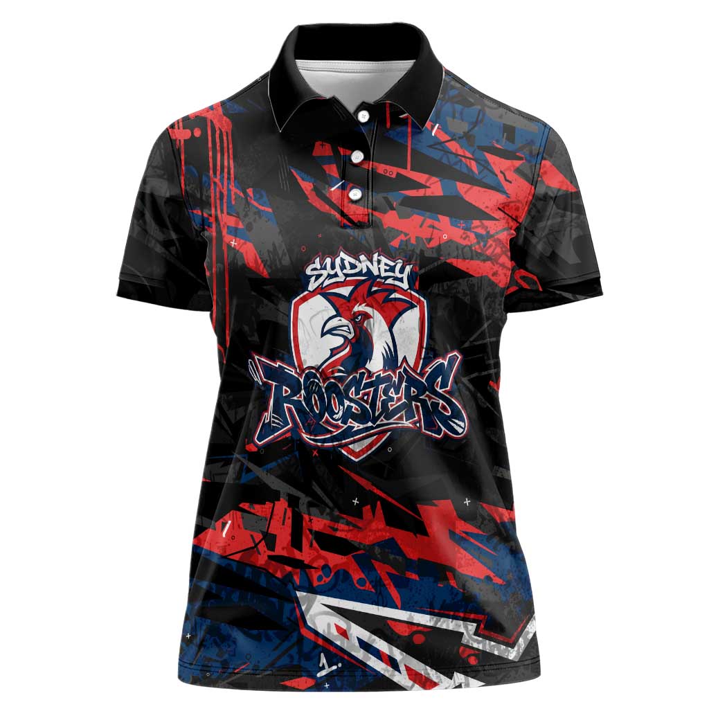 Personalized Sydney Roosters Women Polo Shirt Graffiti Grunge Abstract Urban Street Style Design