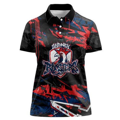 Personalized Sydney Roosters Women Polo Shirt Graffiti Grunge Abstract Urban Street Style Design