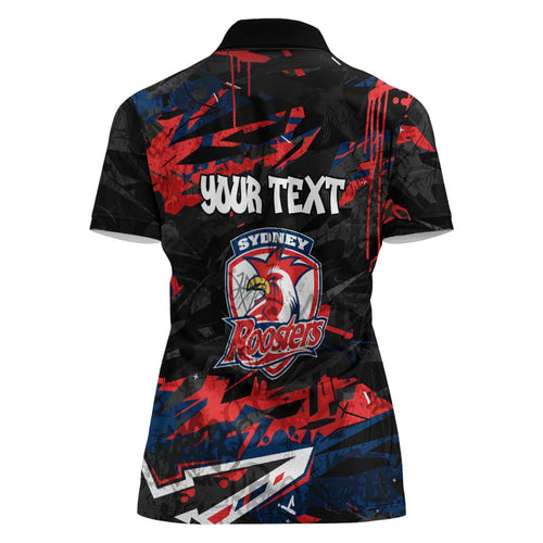 Personalized Sydney Roosters Women Polo Shirt Graffiti Grunge Abstract Urban Street Style Design