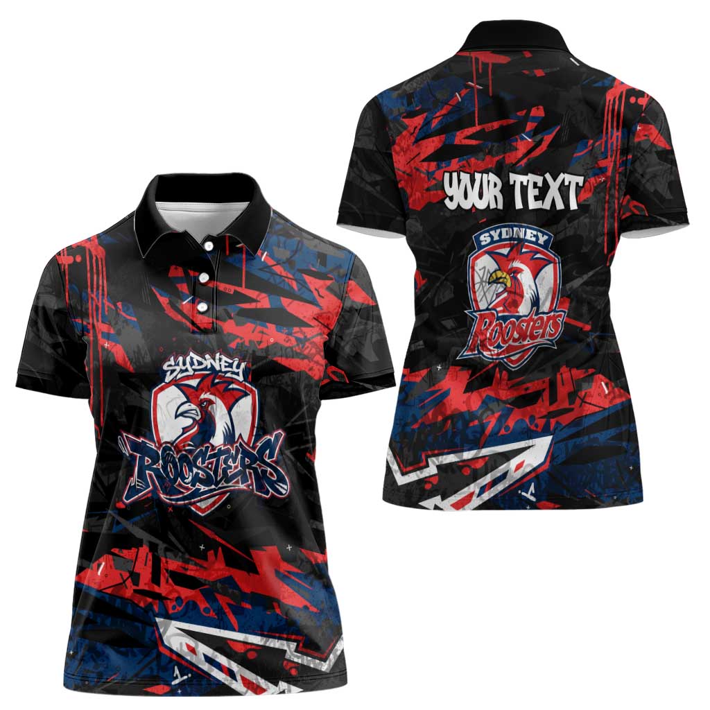 Personalized Sydney Roosters Women Polo Shirt Graffiti Grunge Abstract Urban Street Style Design