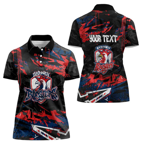 Personalized Sydney Roosters Women Polo Shirt Graffiti Grunge Abstract Urban Street Style Design