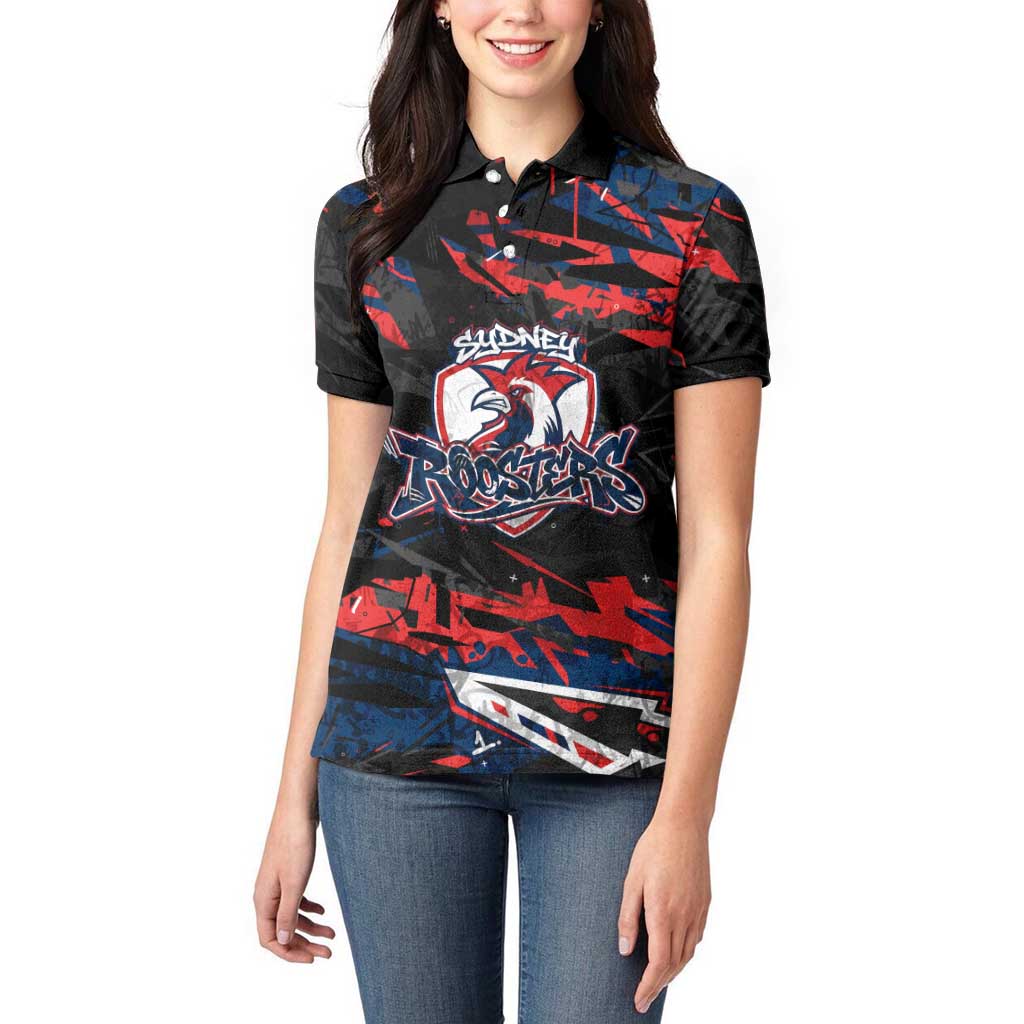 Personalized Sydney Roosters Women Polo Shirt Graffiti Grunge Abstract Urban Street Style Design