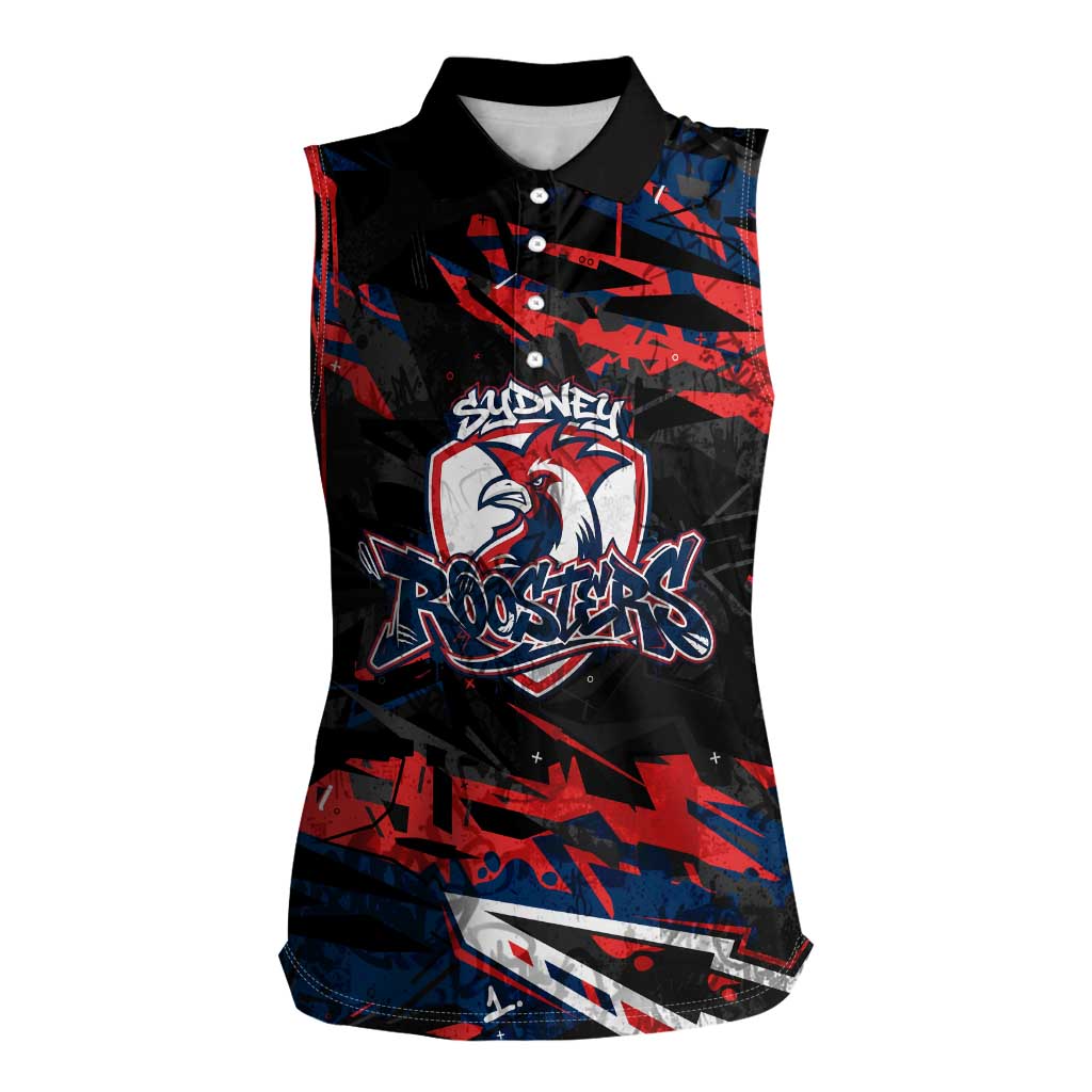 Personalized Sydney Roosters Women Sleeveless Polo Shirt Graffiti Grunge Abstract Urban Street Style Design