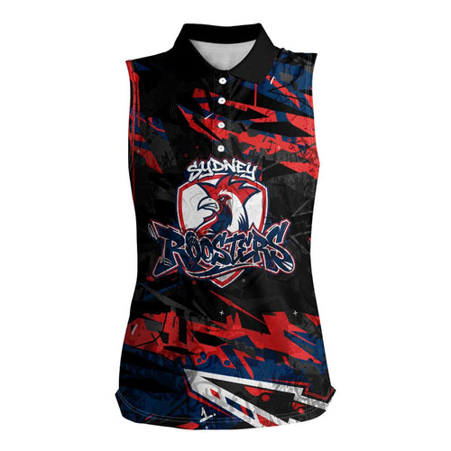 Personalized Sydney Roosters Women Sleeveless Polo Shirt Graffiti Grunge Abstract Urban Street Style Design
