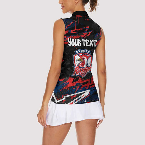 Personalized Sydney Roosters Women Sleeveless Polo Shirt Graffiti Grunge Abstract Urban Street Style Design