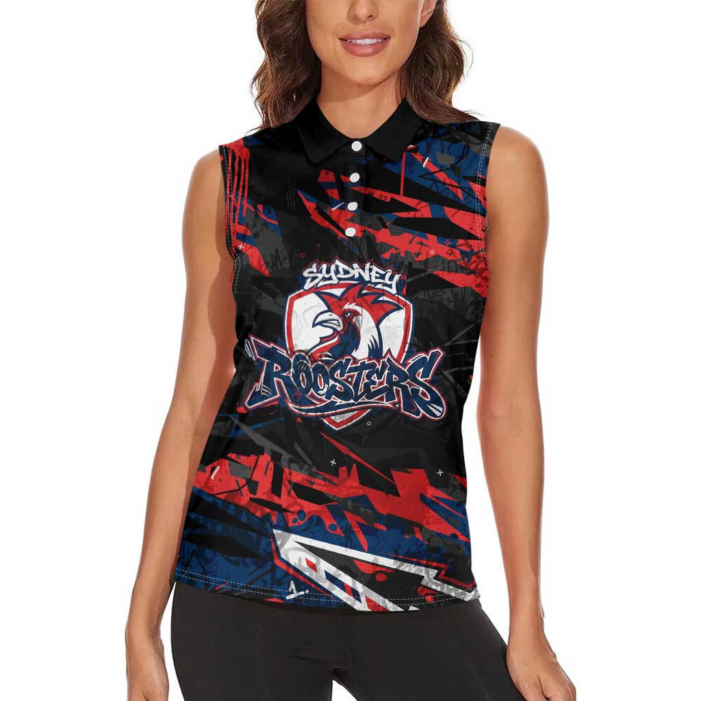 Personalized Sydney Roosters Women Sleeveless Polo Shirt Graffiti Grunge Abstract Urban Street Style Design