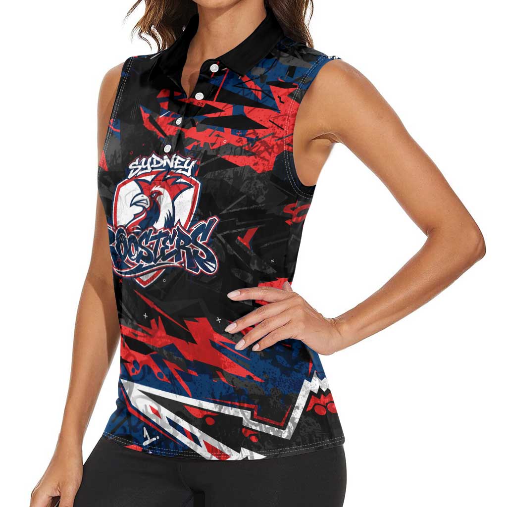 Personalized Sydney Roosters Women Sleeveless Polo Shirt Graffiti Grunge Abstract Urban Street Style Design