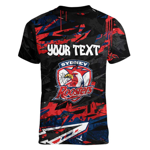 Personalized Sydney Roosters Women V-Neck T-Shirt Graffiti Grunge Abstract Urban Street Style Design