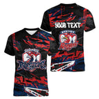 Personalized Sydney Roosters Women V-Neck T-Shirt Graffiti Grunge Abstract Urban Street Style Design