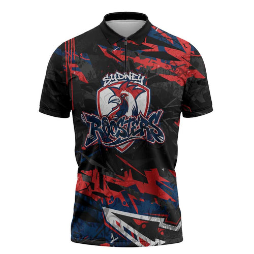 Personalized Sydney Roosters Zipper Polo Shirt Graffiti Grunge Abstract Urban Street Style Design