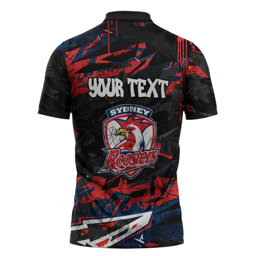 Personalized Sydney Roosters Zipper Polo Shirt Graffiti Grunge Abstract Urban Street Style Design