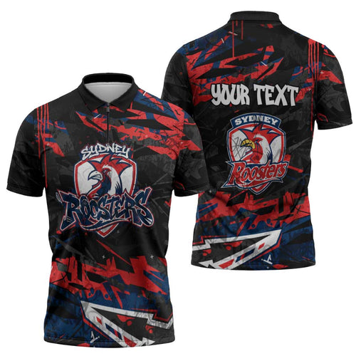 Personalized Sydney Roosters Zipper Polo Shirt Graffiti Grunge Abstract Urban Street Style Design