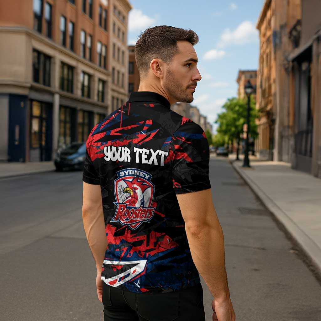 Personalized Sydney Roosters Zipper Polo Shirt Graffiti Grunge Abstract Urban Street Style Design