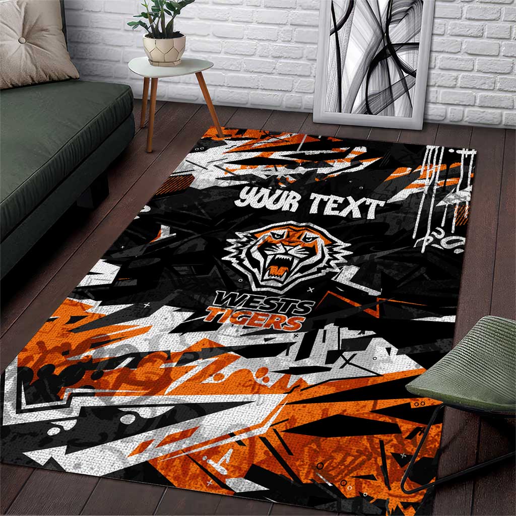 Personalized Wests Tigers Area Rug Graffiti Grunge Abstract Urban Street Style Design