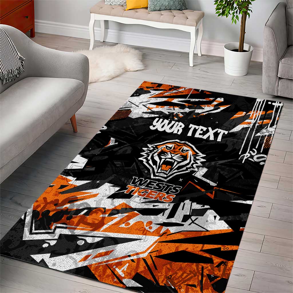 Personalized Wests Tigers Area Rug Graffiti Grunge Abstract Urban Street Style Design