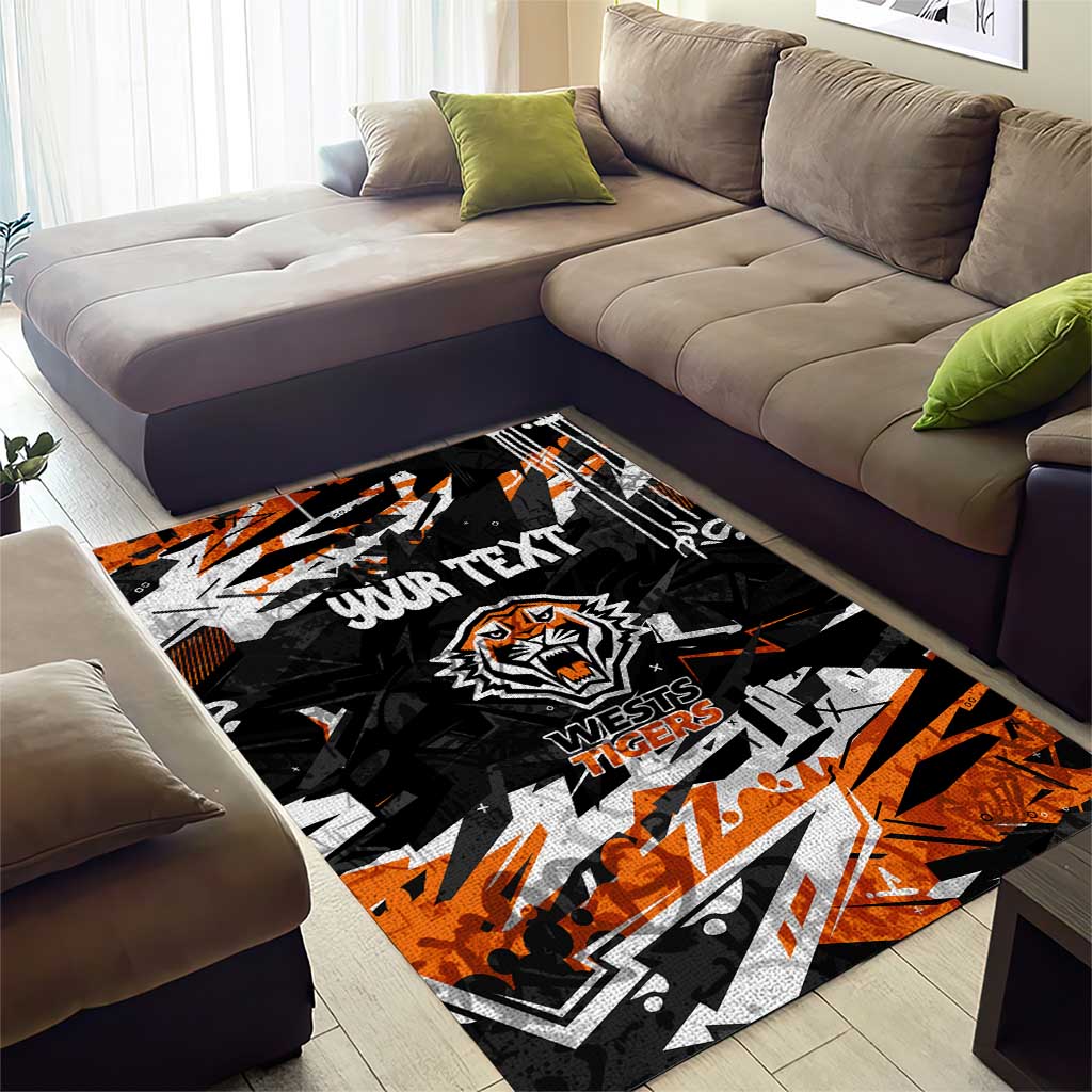 Personalized Wests Tigers Area Rug Graffiti Grunge Abstract Urban Street Style Design