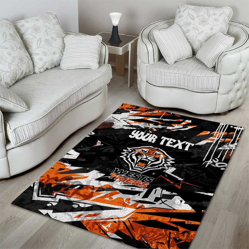 Personalized Wests Tigers Area Rug Graffiti Grunge Abstract Urban Street Style Design