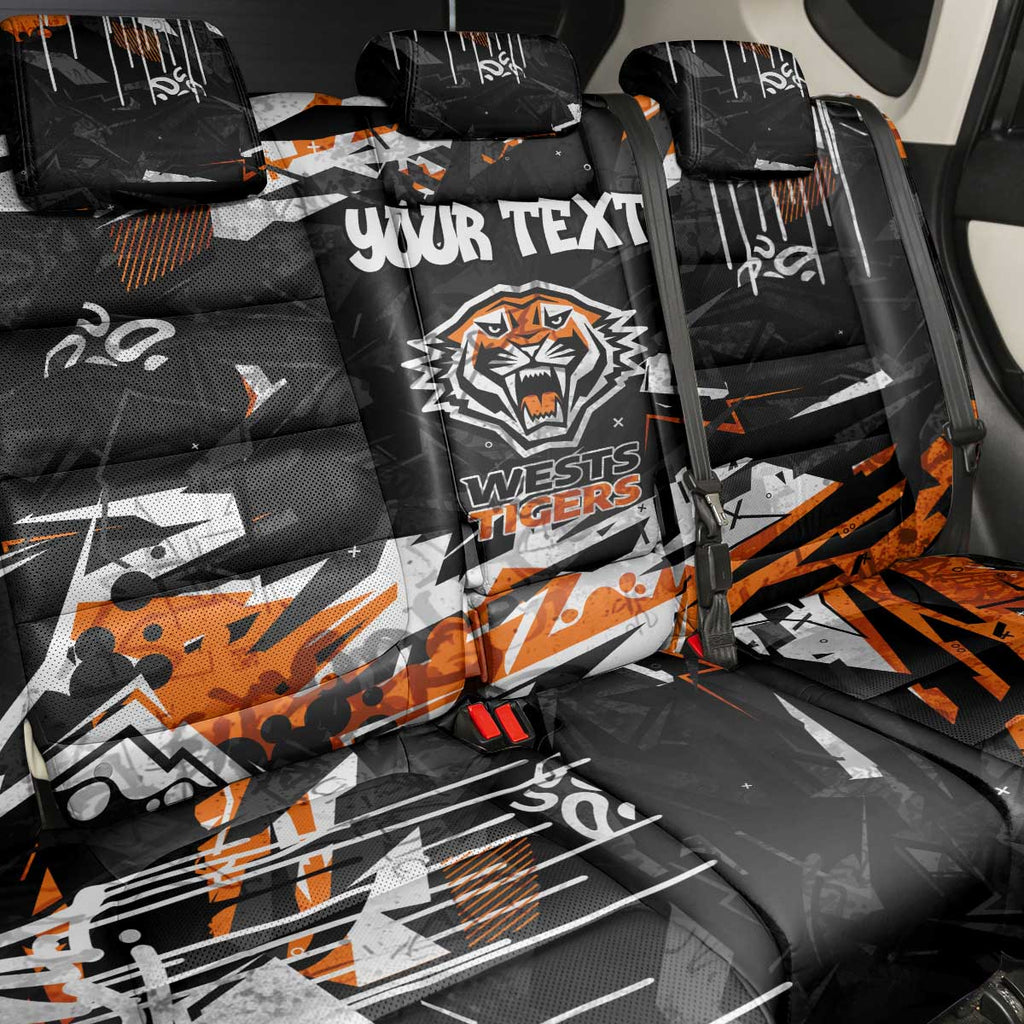 Personalized Wests Tigers Back Car Seat Cover Graffiti Grunge Abstract Urban Street Style Design