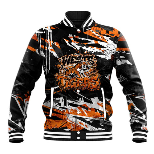 Personalized Wests Tigers Baseball Jacket Graffiti Grunge Abstract Urban Street Style Design