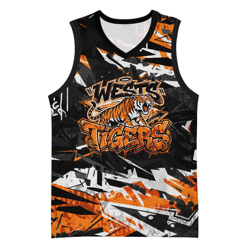 Personalized Wests Tigers Basketball Jersey Graffiti Grunge Abstract Urban Street Style Design
