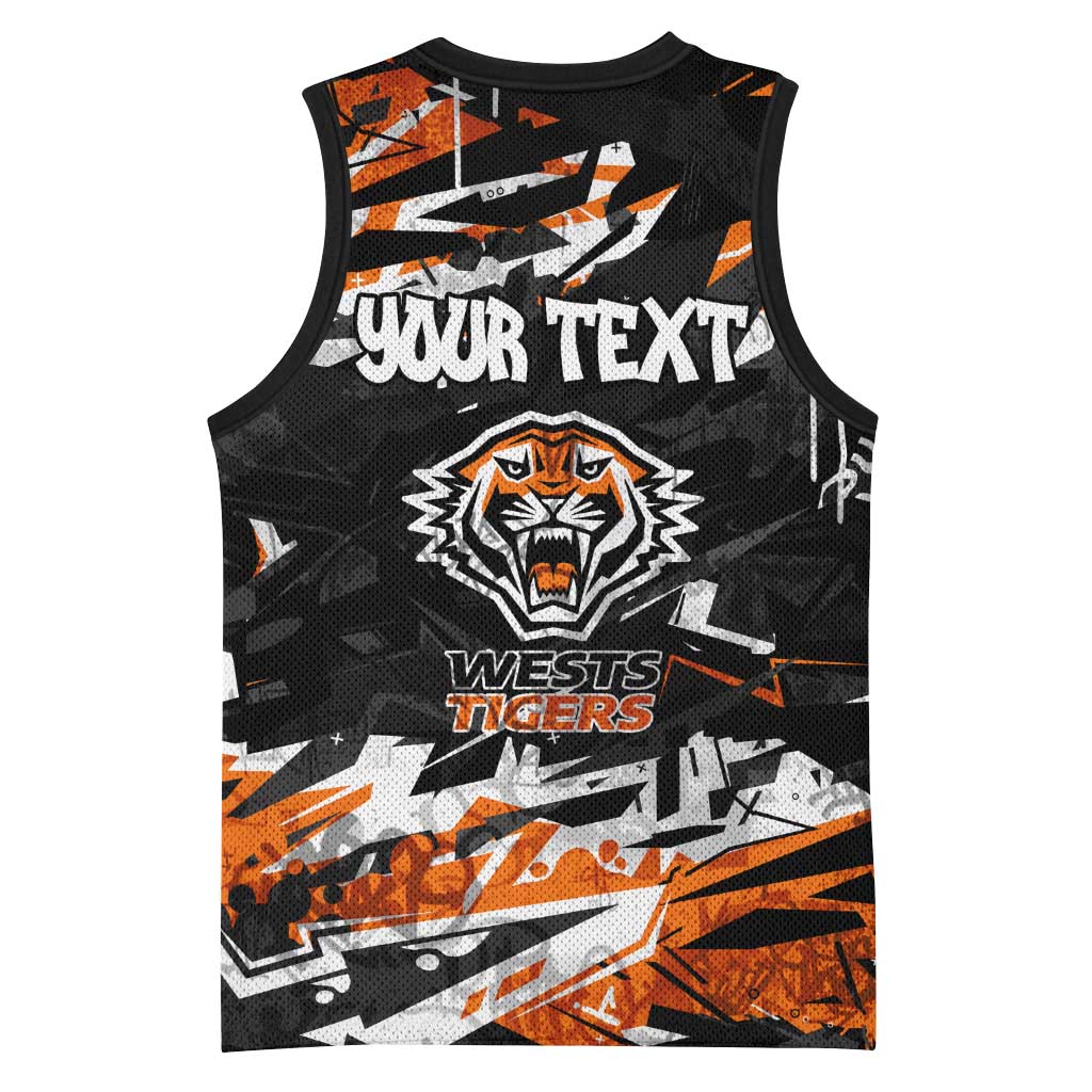 Personalized Wests Tigers Basketball Jersey Graffiti Grunge Abstract Urban Street Style Design