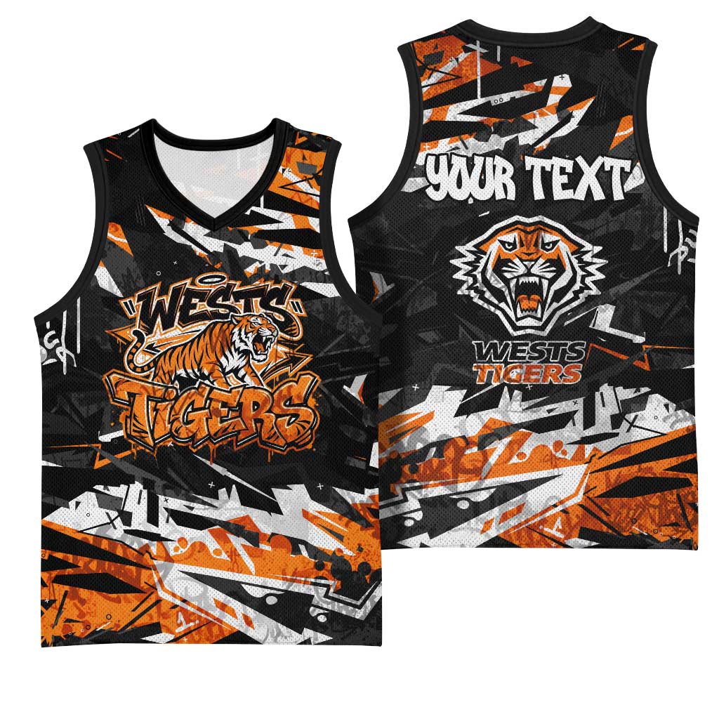 Personalized Wests Tigers Basketball Jersey Graffiti Grunge Abstract Urban Street Style Design