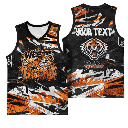 Personalized Wests Tigers Basketball Jersey Graffiti Grunge Abstract Urban Street Style Design