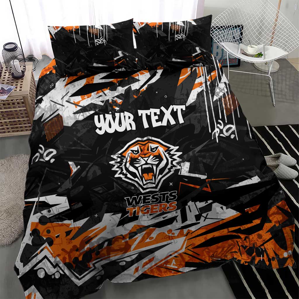 Personalized Wests Tigers Bedding Set Graffiti Grunge Abstract Urban Street Style Design