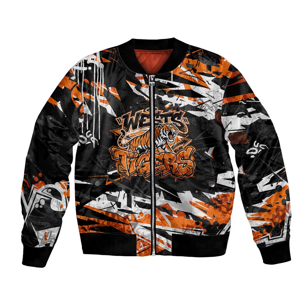 Personalized Wests Tigers Bomber Jacket Graffiti Grunge Abstract Urban Street Style Design