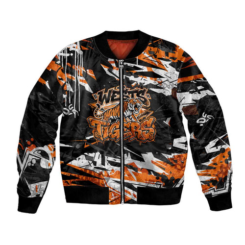 Personalized Wests Tigers Bomber Jacket Graffiti Grunge Abstract Urban Street Style Design