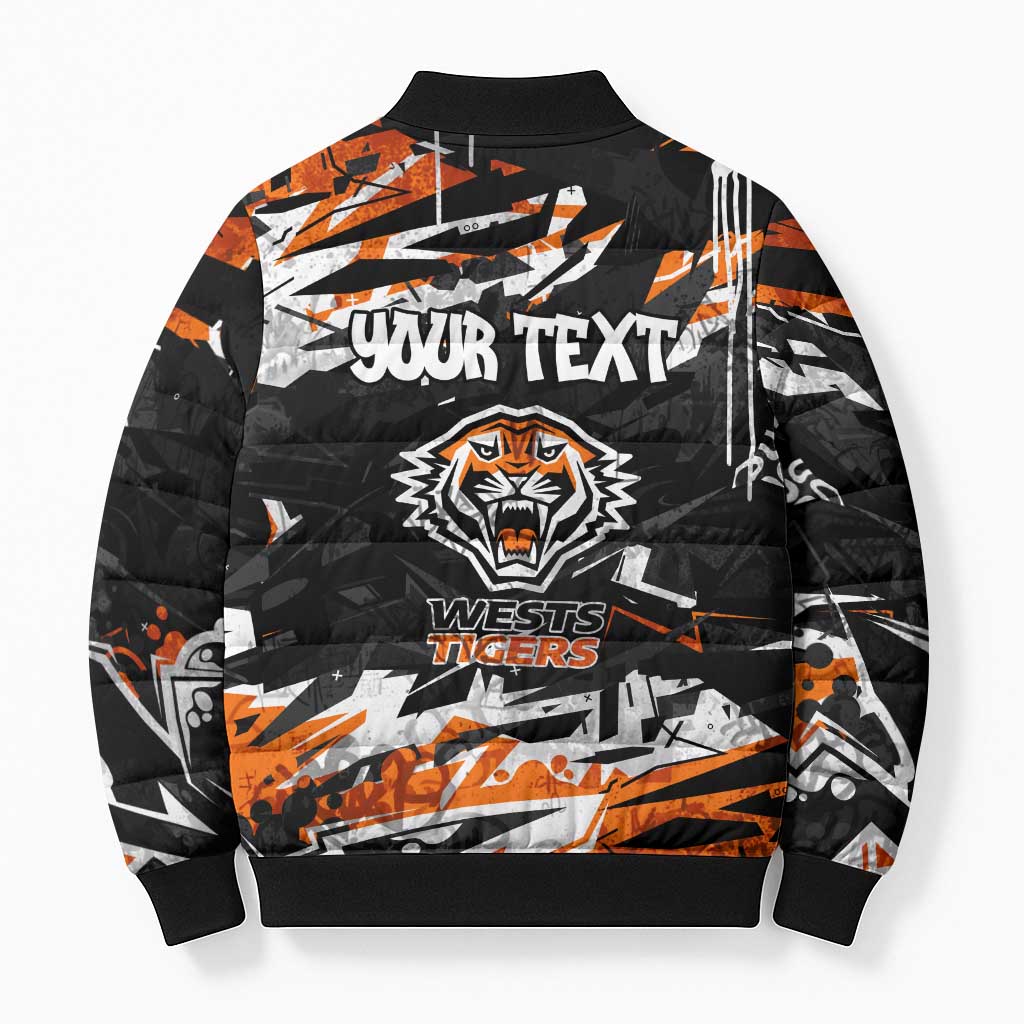 Personalized Wests Tigers Bomber Puffer Jacket Graffiti Grunge Abstract Urban Street Style Design