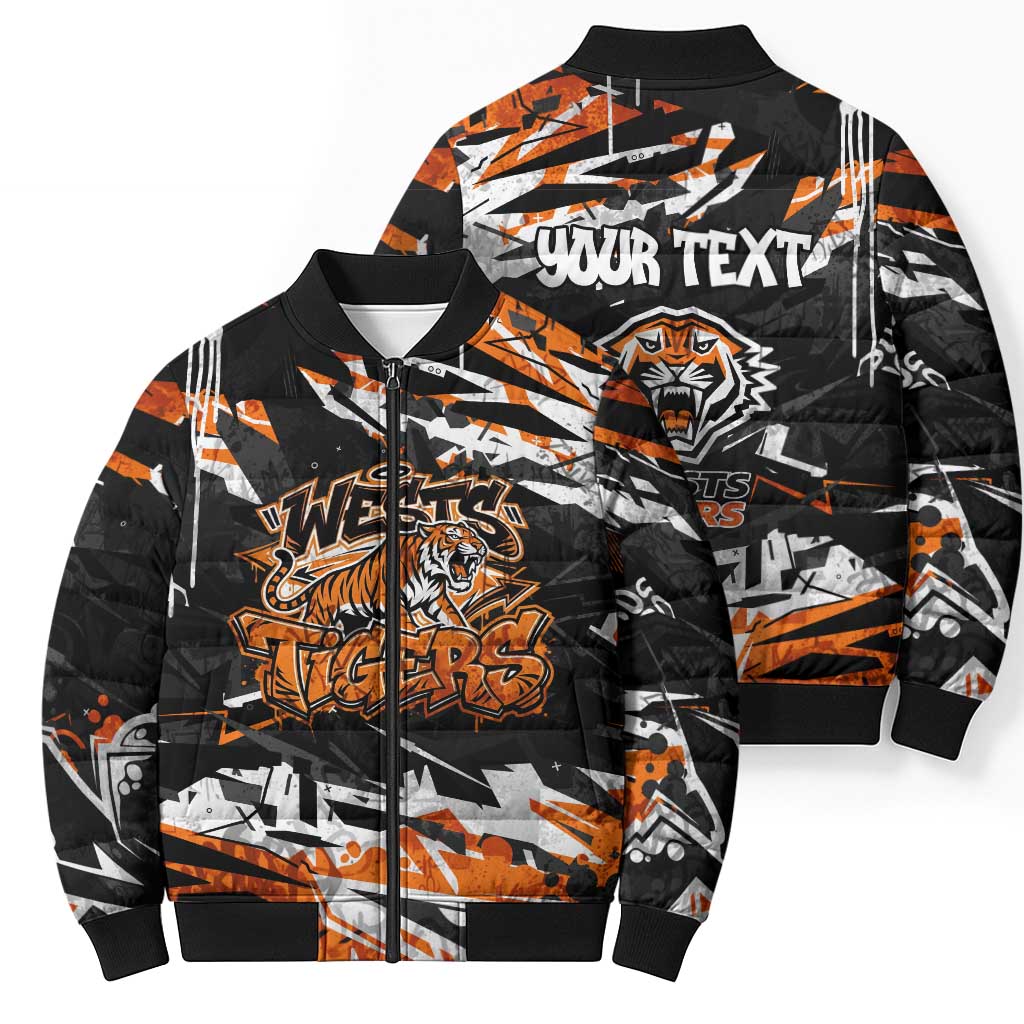 Personalized Wests Tigers Bomber Puffer Jacket Graffiti Grunge Abstract Urban Street Style Design