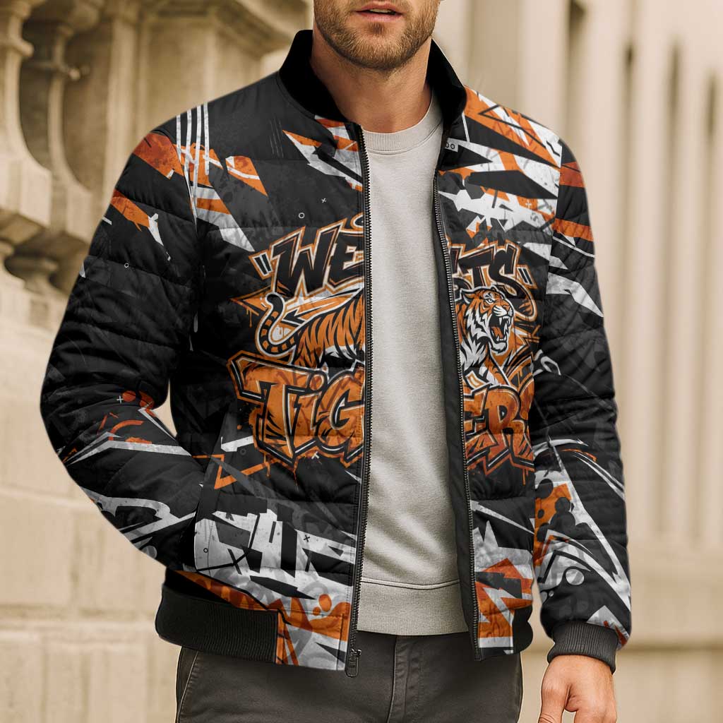 Personalized Wests Tigers Bomber Puffer Jacket Graffiti Grunge Abstract Urban Street Style Design