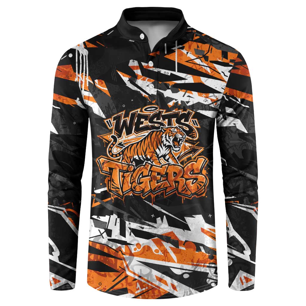 Personalized Wests Tigers Button Sweatshirt Graffiti Grunge Abstract Urban Street Style Design