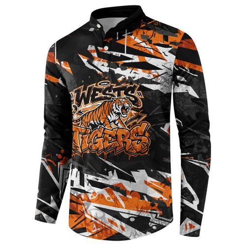 Personalized Wests Tigers Button Sweatshirt Graffiti Grunge Abstract Urban Street Style Design