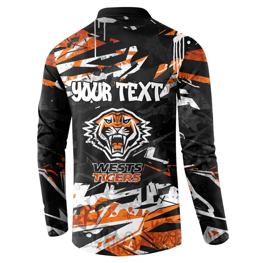 Personalized Wests Tigers Button Sweatshirt Graffiti Grunge Abstract Urban Street Style Design