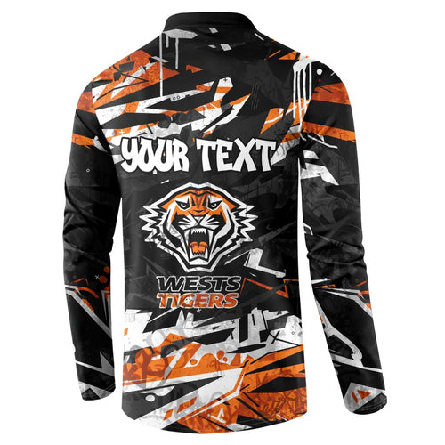 Personalized Wests Tigers Button Sweatshirt Graffiti Grunge Abstract Urban Street Style Design