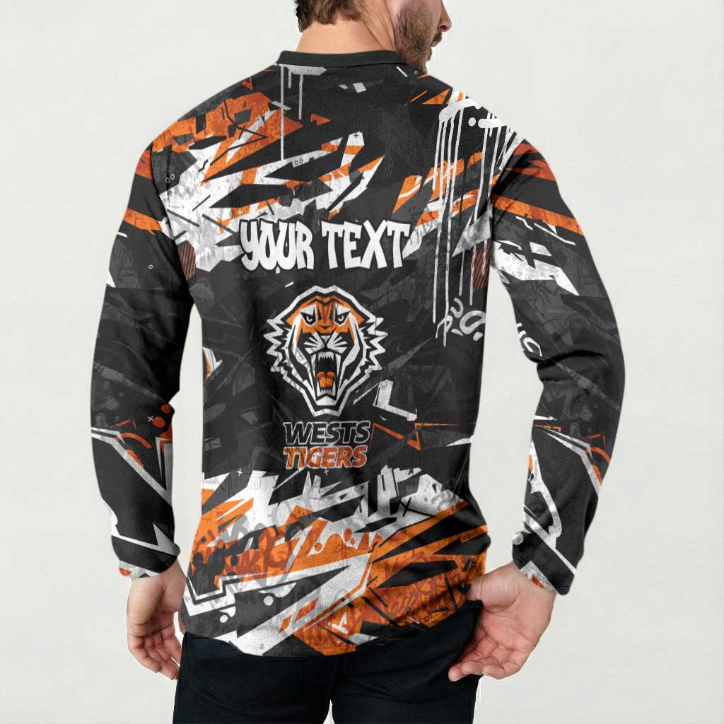 Personalized Wests Tigers Button Sweatshirt Graffiti Grunge Abstract Urban Street Style Design