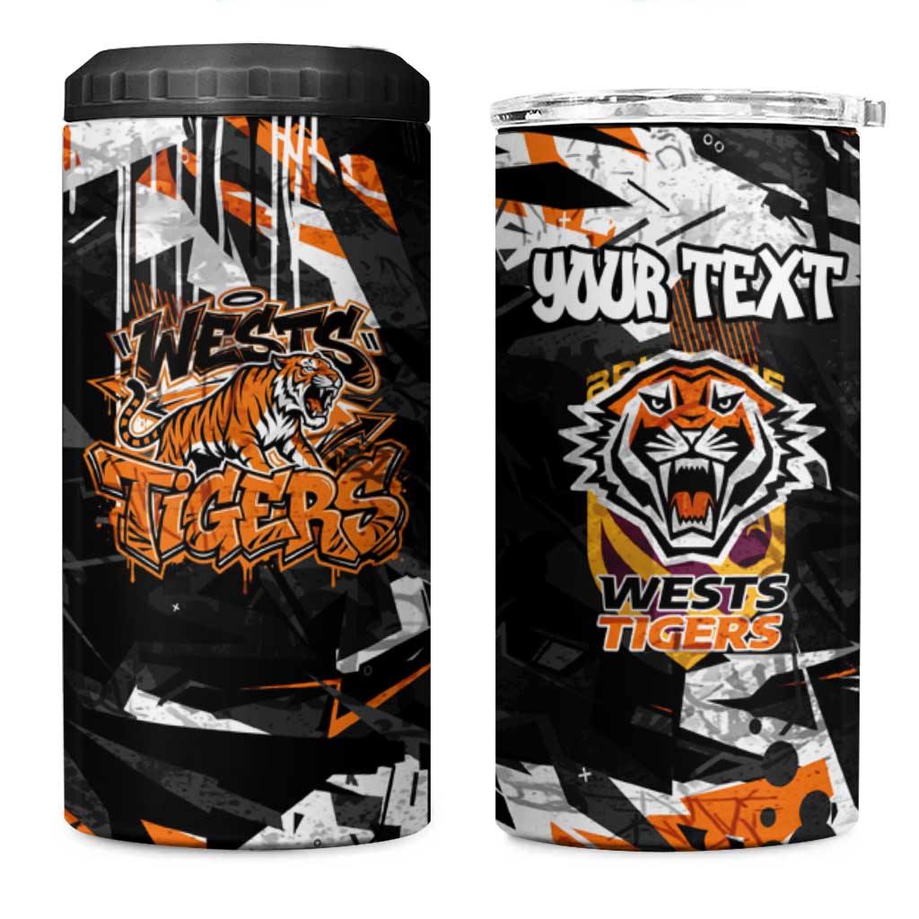 Personalized Wests Tigers 4 in 1 Can Cooler Tumbler Graffiti Grunge Abstract Urban Street Style Design