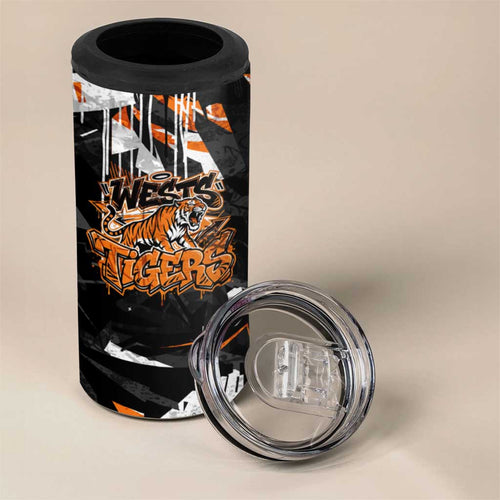 Personalized Wests Tigers 4 in 1 Can Cooler Tumbler Graffiti Grunge Abstract Urban Street Style Design