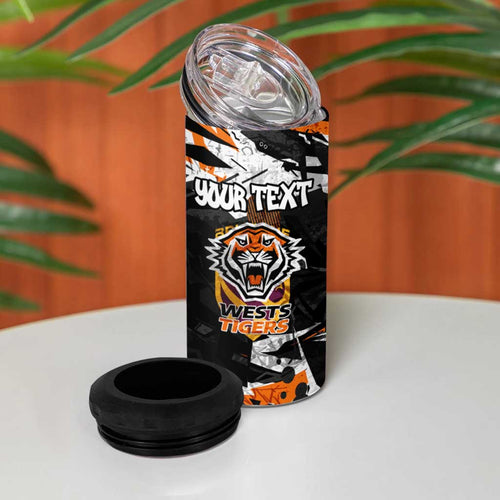 Personalized Wests Tigers 4 in 1 Can Cooler Tumbler Graffiti Grunge Abstract Urban Street Style Design