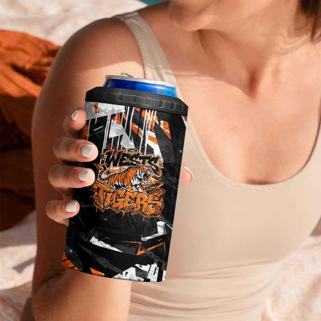 Personalized Wests Tigers 4 in 1 Can Cooler Tumbler Graffiti Grunge Abstract Urban Street Style Design