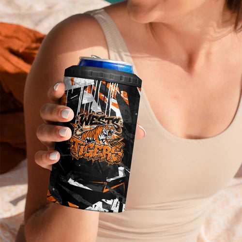 Personalized Wests Tigers 4 in 1 Can Cooler Tumbler Graffiti Grunge Abstract Urban Street Style Design