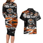 Personalized Wests Tigers Couples Matching Long Sleeve Bodycon Dress and Hawaiian Shirt Graffiti Grunge Abstract Urban Street Style Design