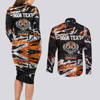 Personalized Wests Tigers Couples Matching Long Sleeve Bodycon Dress and Long Sleeve Button Shirt Graffiti Grunge Abstract Urban Street Style Design